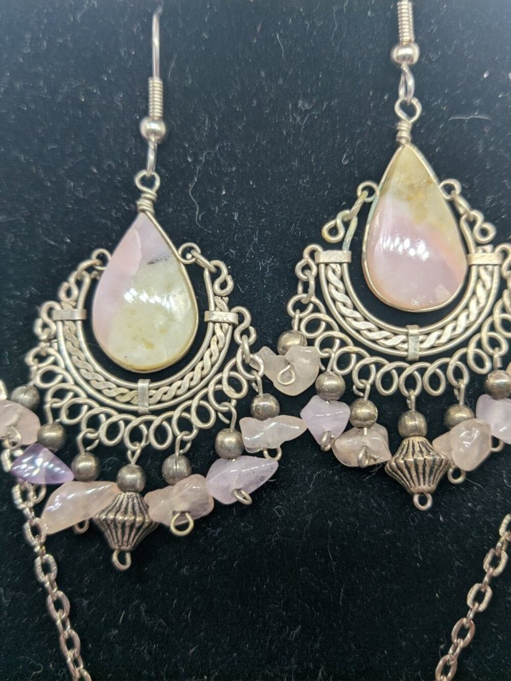 Handmade Leopard Jasper Necklace & Dangle Earrings Filigree Boho Set - Picture 2 of 4